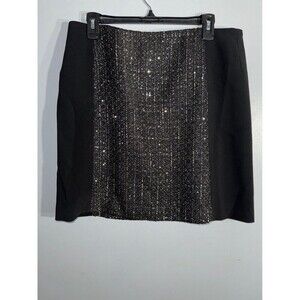 NWT Ann Taylor‎ Loft Women's Black Curvy Sequin Tweed Panel Straight Skirt sz12